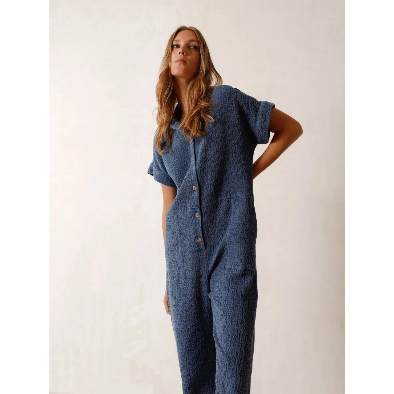 Indi and Cold Ladies Rustic Jacquard Jumpsuit - Indigo Blue