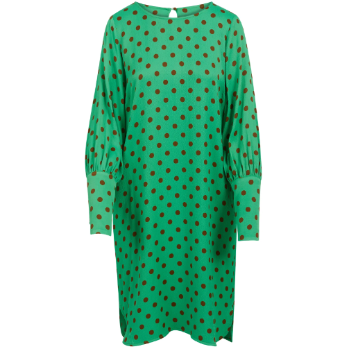 Coster Copenhagen Ladies Dress - Green with Gatherings and Dot Print